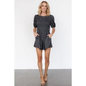 NEW Baltic Born Womens XL Beaumont Romper Gray Loungewear Casual Pockets Smocked